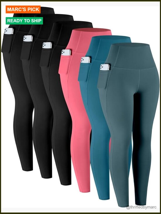 Pants - High Waisted Tummy Control Yoga Leggings with Pockets 6 Pack